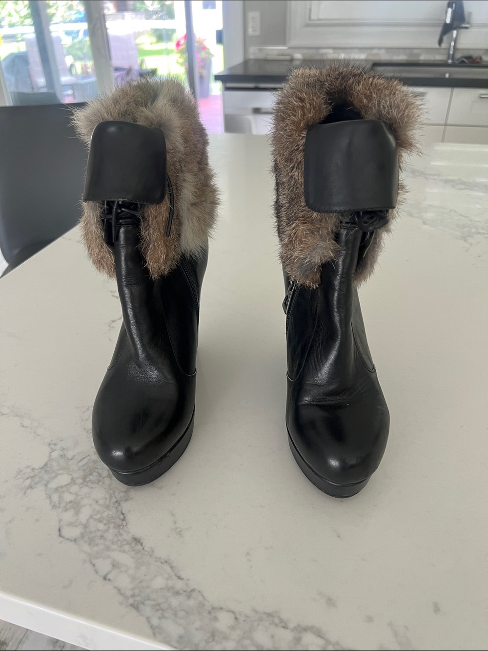 Women's Rudsak Black Leather Fur-Trim Ankle Boots